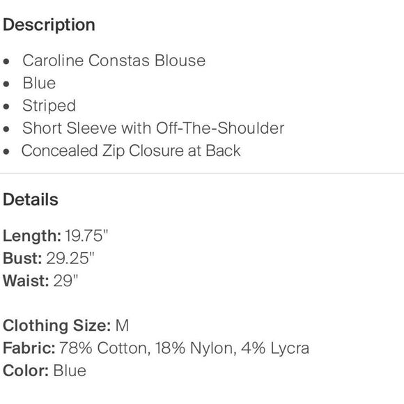Caroline Constas Striped Off The Shoulder Blouse White Blue Cotton Size Medium - Picture 4 of 4